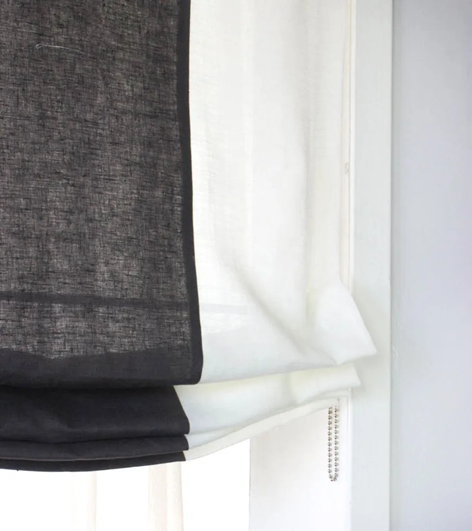 Dark Gray White 2 Color Combo Linen Relaxed Roman Shade/CL1010