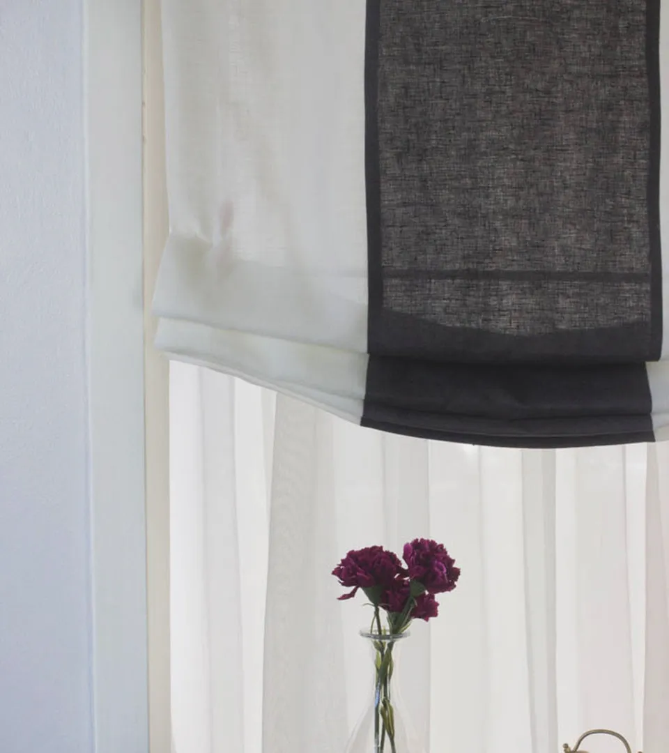 Dark Gray White 2 Color Combo Linen Relaxed Roman Shade/CL1010