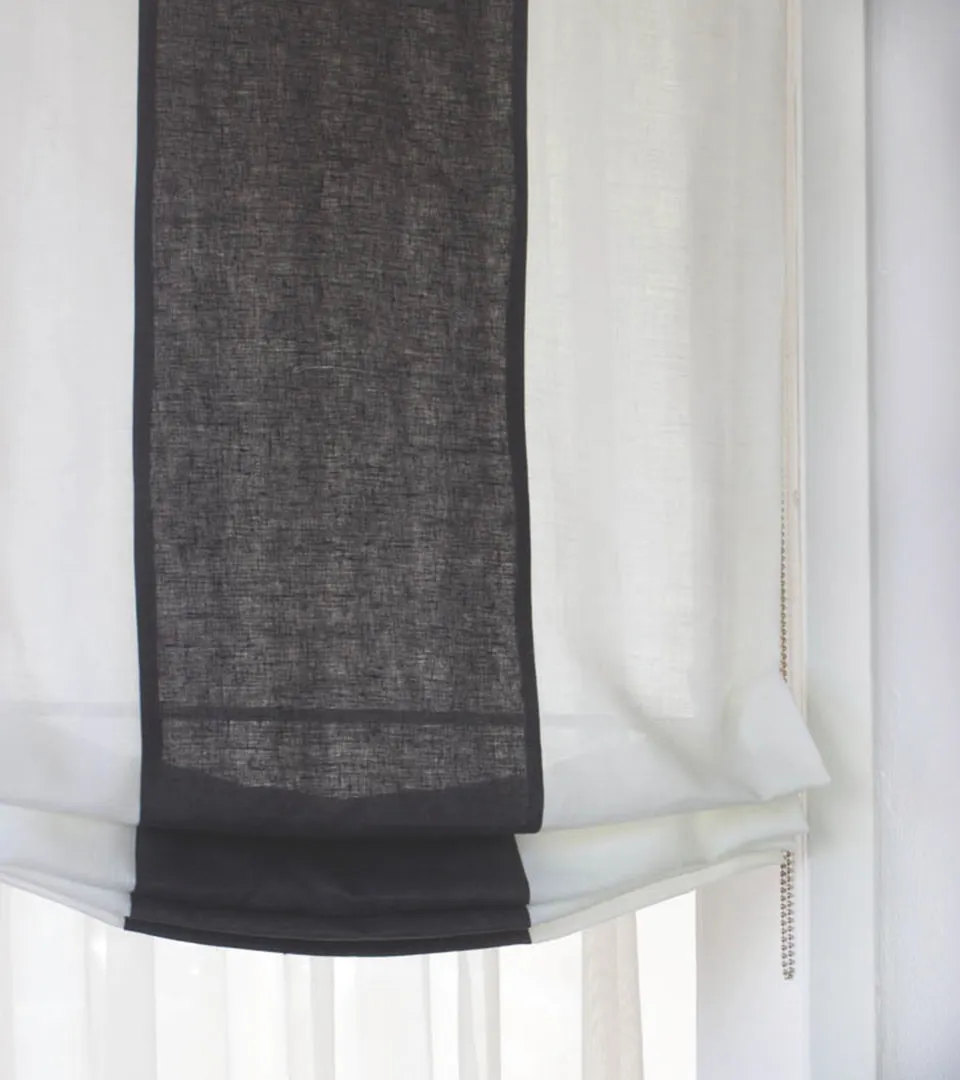 Dark Gray White 2 Color Combo Linen Relaxed Roman Shade/CL1010