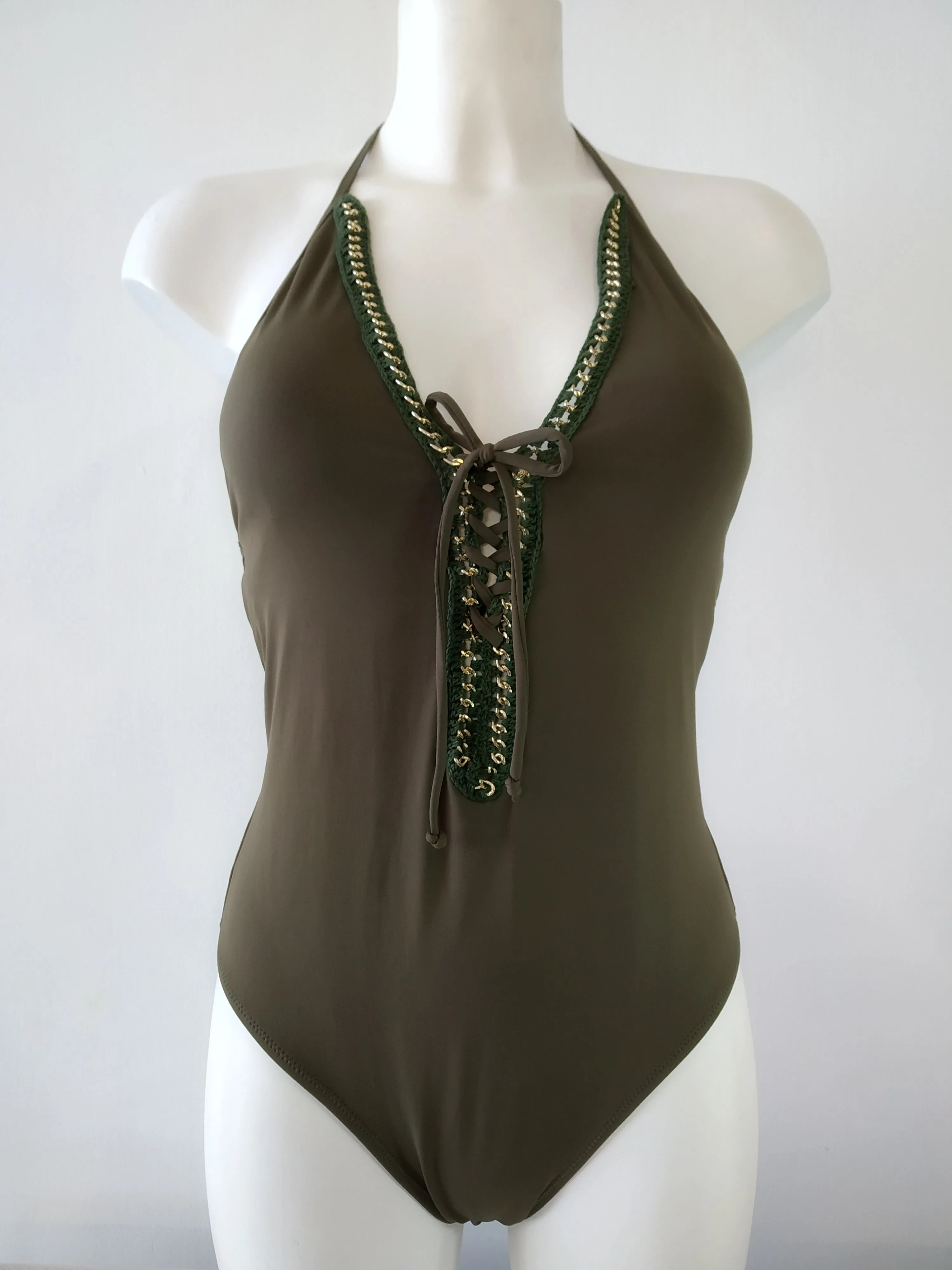 deep-V one-piece swimsuit