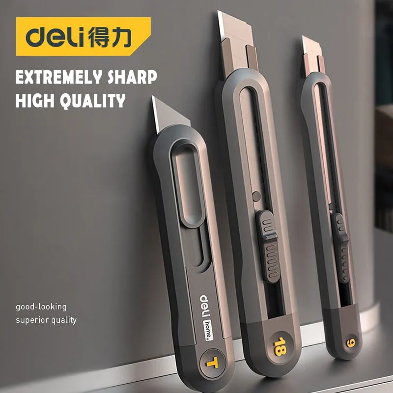 Deli Black Sk2 Paper Blade 3 Styles High Quality Tool Push Button Self-Locking Paper Cutting Cutter Utility Knife Office Furniture Supplies