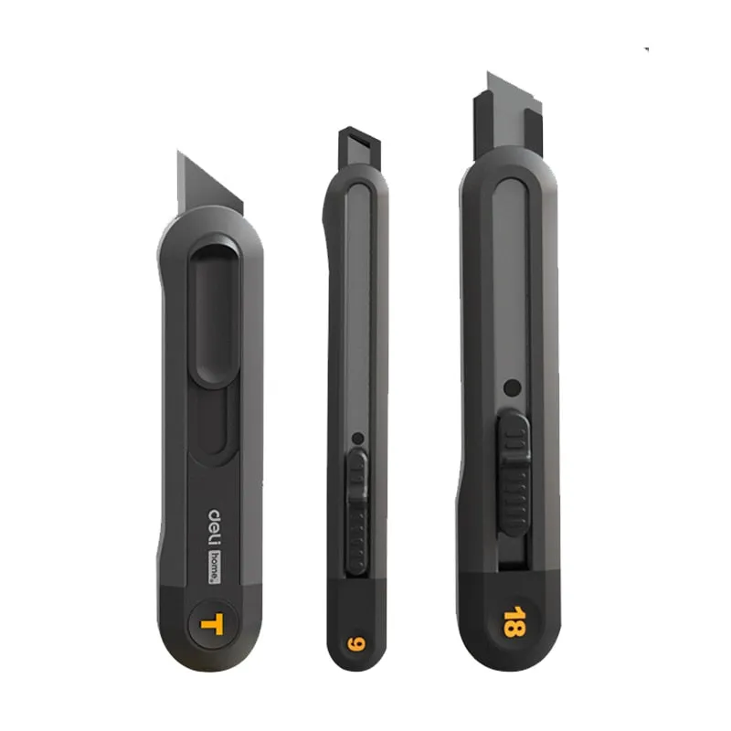 Deli Black Sk2 Paper Blade 3 Styles High Quality Tool Push Button Self-Locking Paper Cutting Cutter Utility Knife Office Furniture Supplies