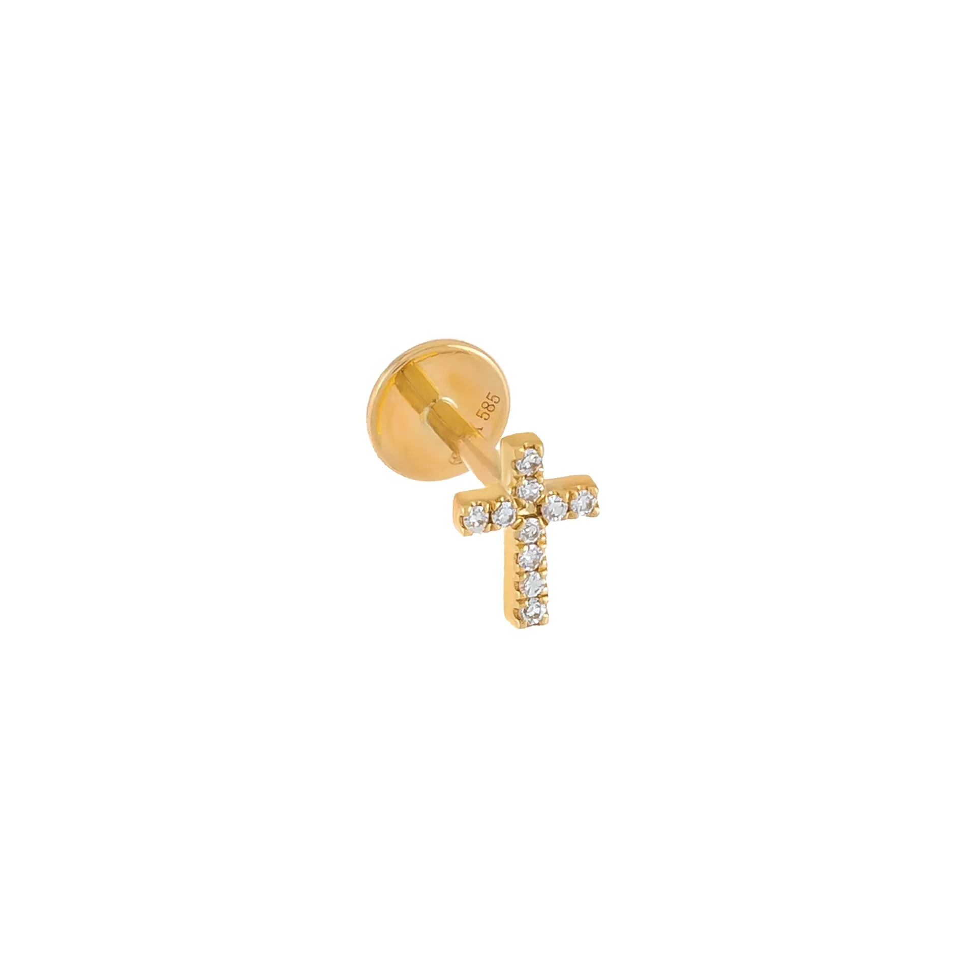 Diamond Cross Threaded Stud Earring 14K