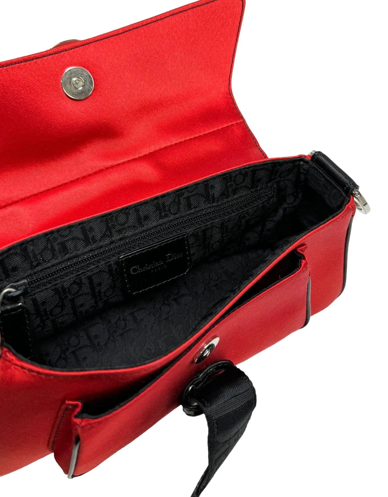 Dior Red Satin Rhinestone Chain Mini Bag