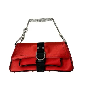 Dior Red Satin Rhinestone Chain Mini Bag