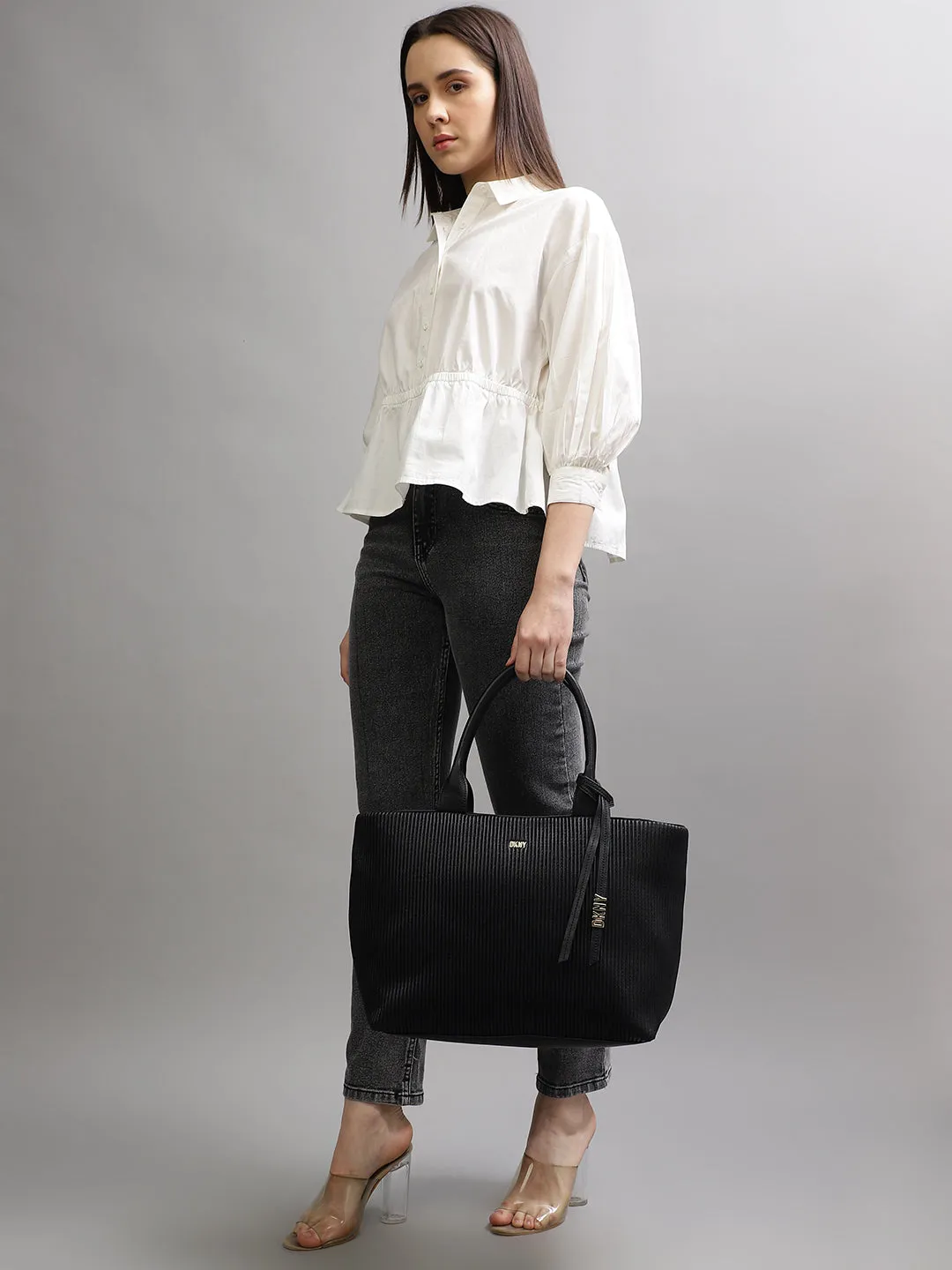 Dkny Women Black Textured Handheld Bag