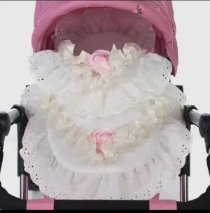 Dolls pram 2 piece bedding set Cream & Rose