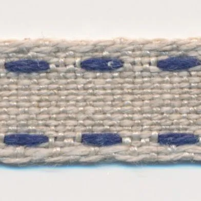 Double Stitched Linen Ribbon #4 Ecru & Indigo