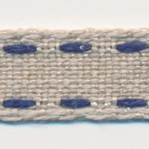 Double Stitched Linen Ribbon #4 Ecru & Indigo