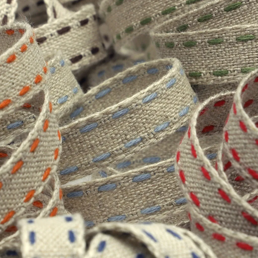 Double Stitched Linen Ribbon #9 Ecru & Gray