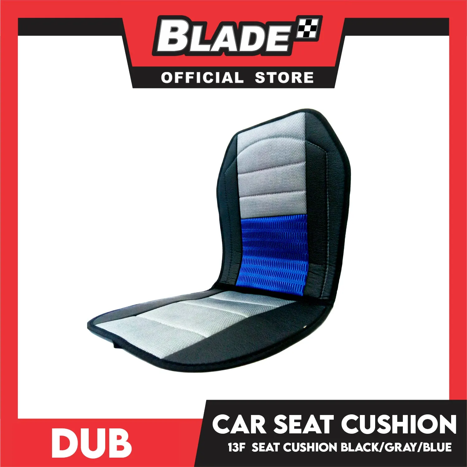 Dub Car Seat Cushion 13F (Black with Gray Blue) Comfortable Backrest Support Universal Sit with Adjustable Hook
