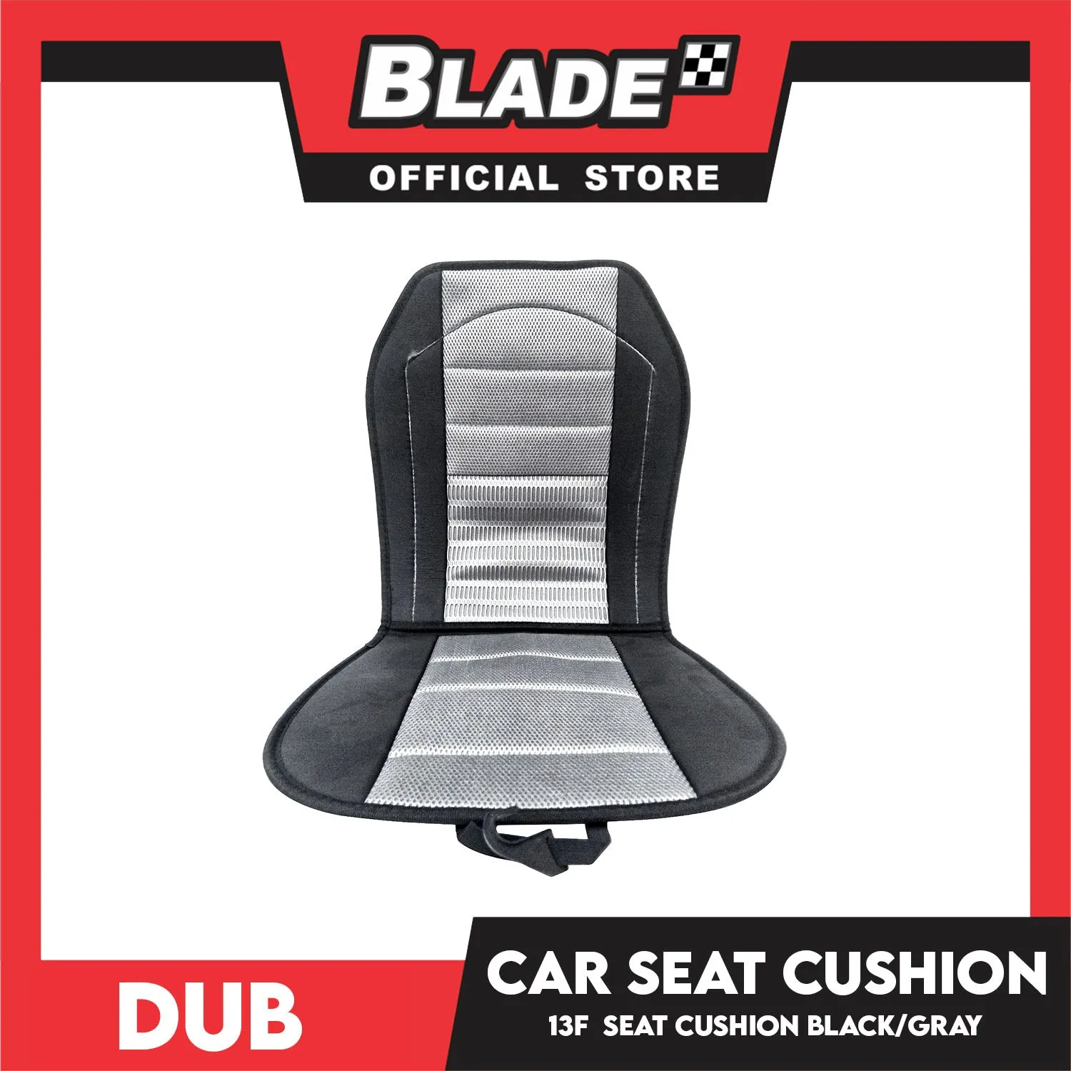Dub Car Seat Cushion 13F (Black with Gray) Comfortable Backrest Support Universal Sit with Adjustable Hook