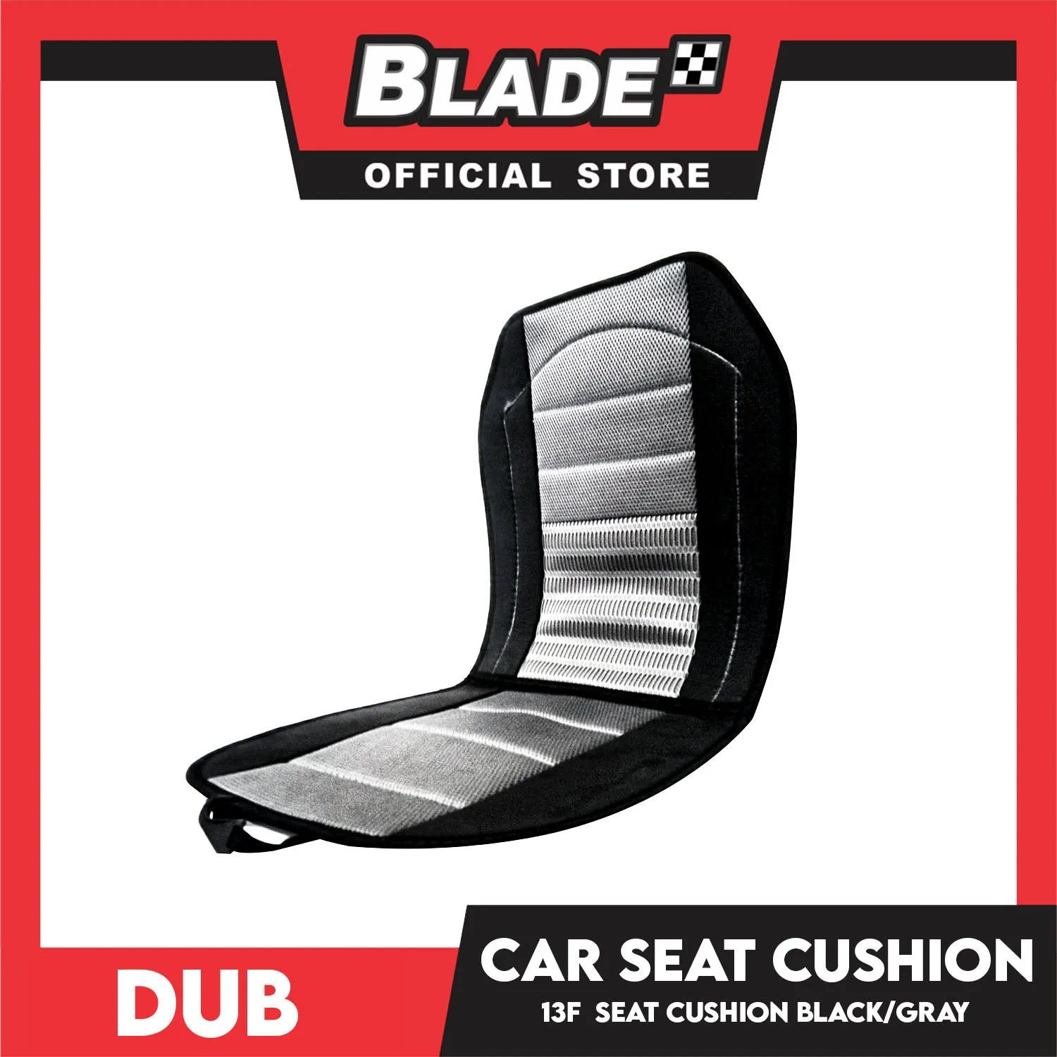 Dub Car Seat Cushion 13F (Black with Gray) Comfortable Backrest Support Universal Sit with Adjustable Hook