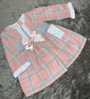 Dusky Pink/Grey Checked Bow Dress