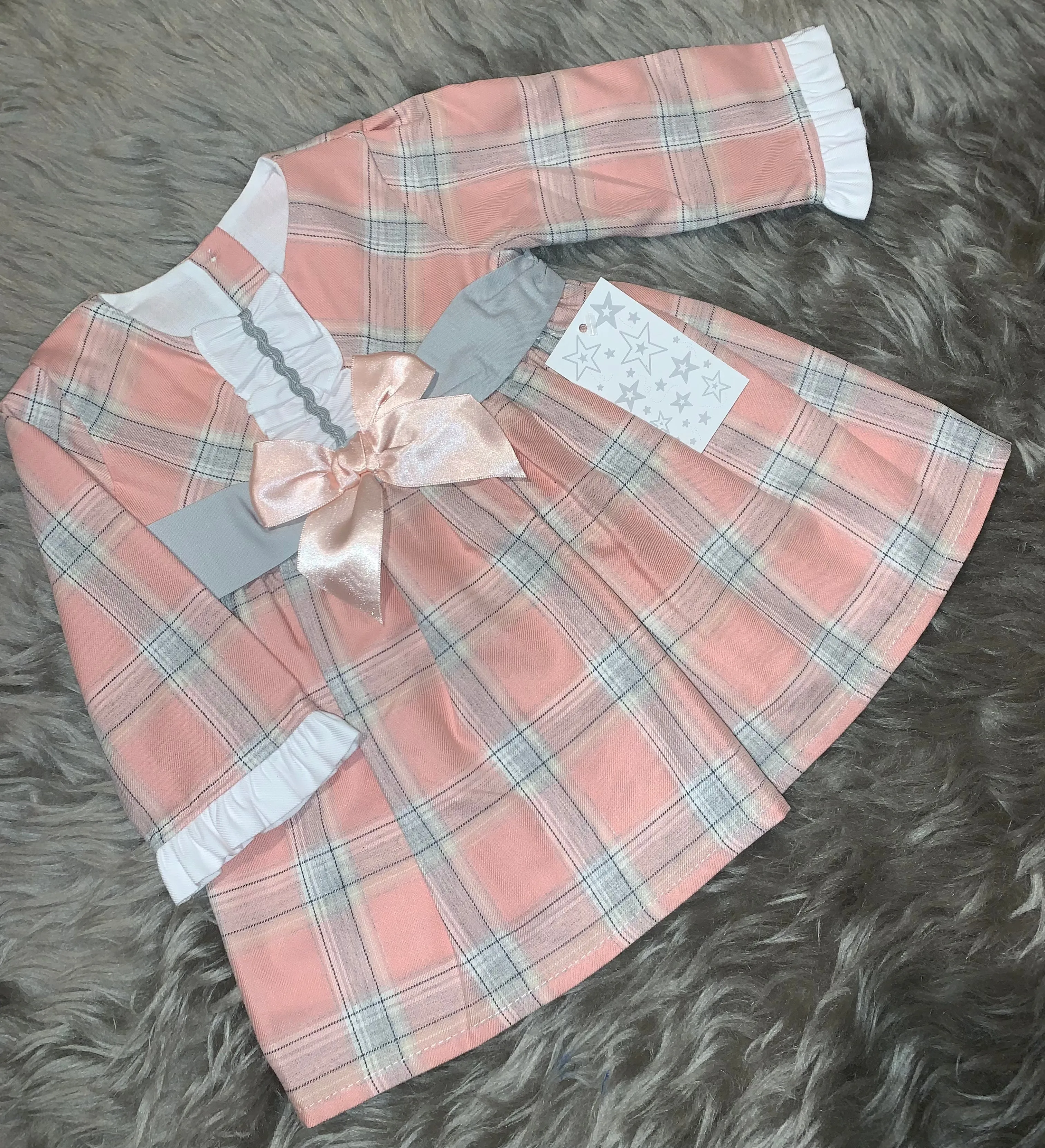 Dusky Pink/Grey Checked Bow Dress