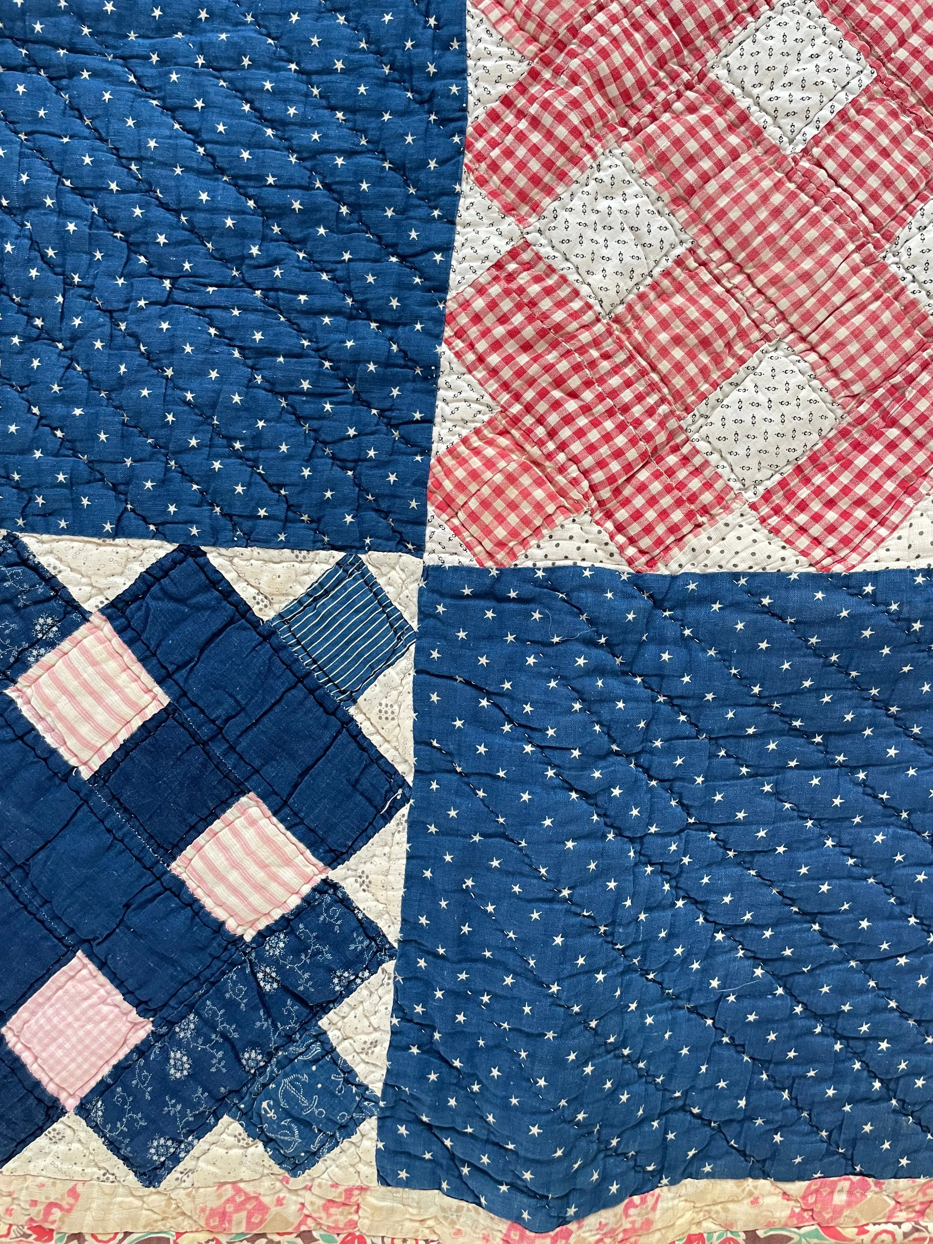 Early 1900s  Calico Patchwork Hand Stitched Quilt