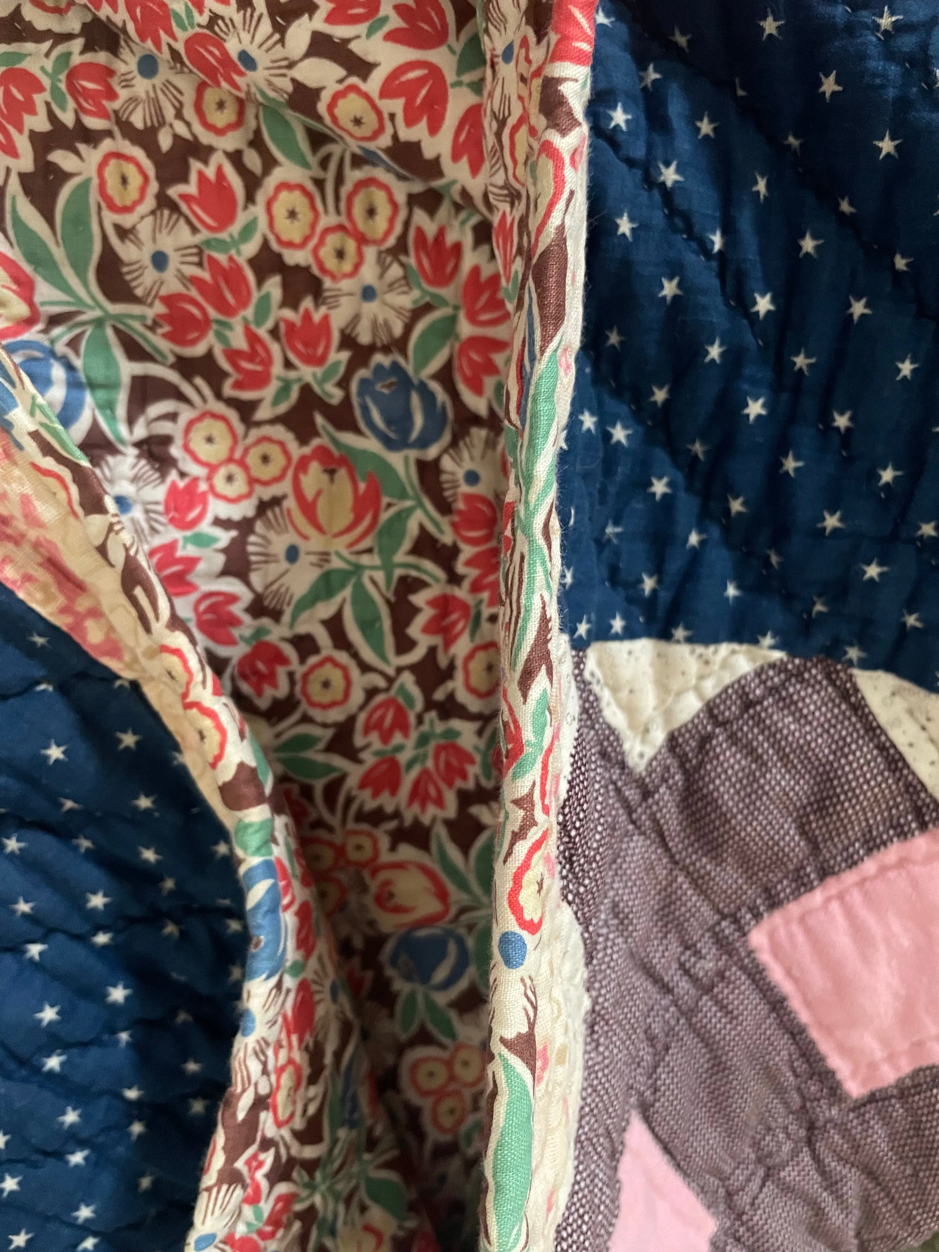 Early 1900s  Calico Patchwork Hand Stitched Quilt