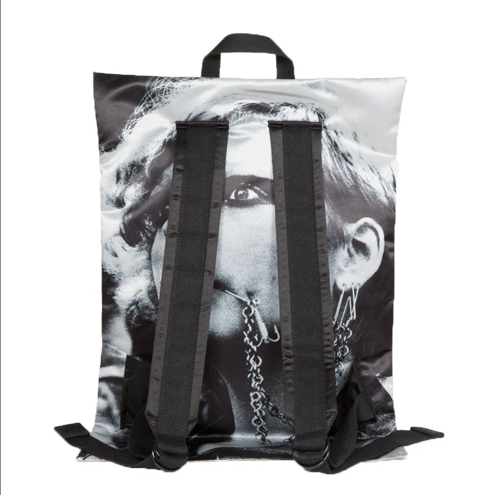 EASTPAK X RAF SIMONS Silver Satin Punk Poster Padded Backpack 31.5L Volume NWT