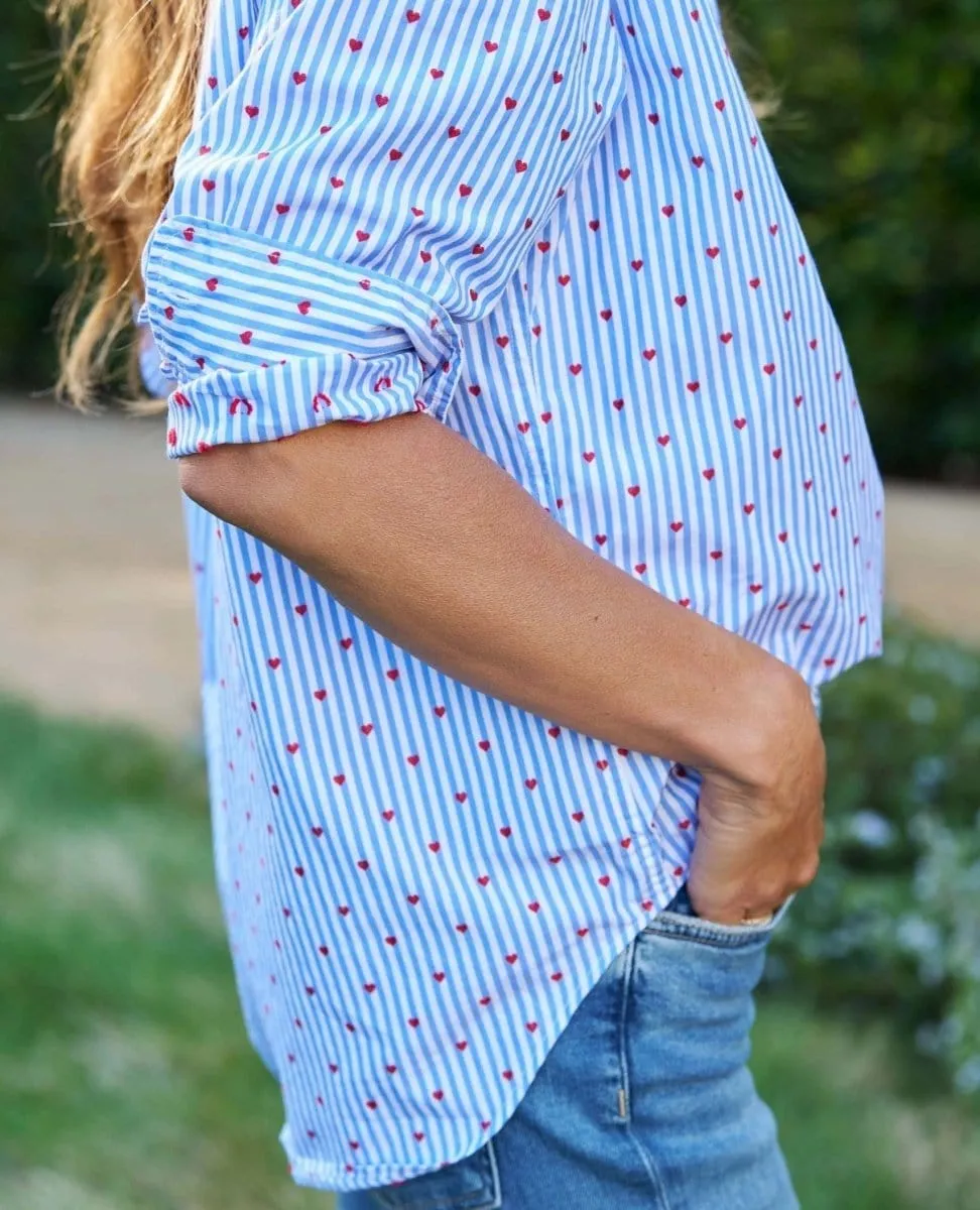 Eileen Relaxed Red Hearts Stripe Shirt