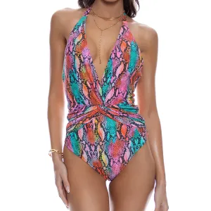 ELECTRIC SKIN - Front Twist Halter One Piece Fuller Coverage