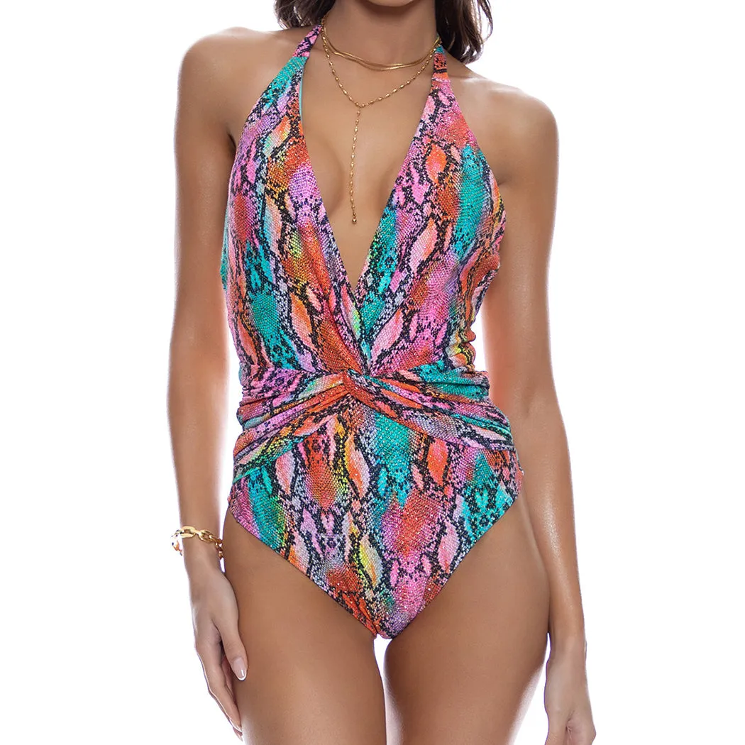 ELECTRIC SKIN - Front Twist Halter One Piece Fuller Coverage