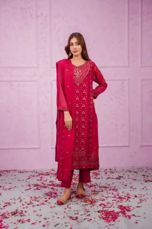 Embroidered chiffon stitched 3-piece