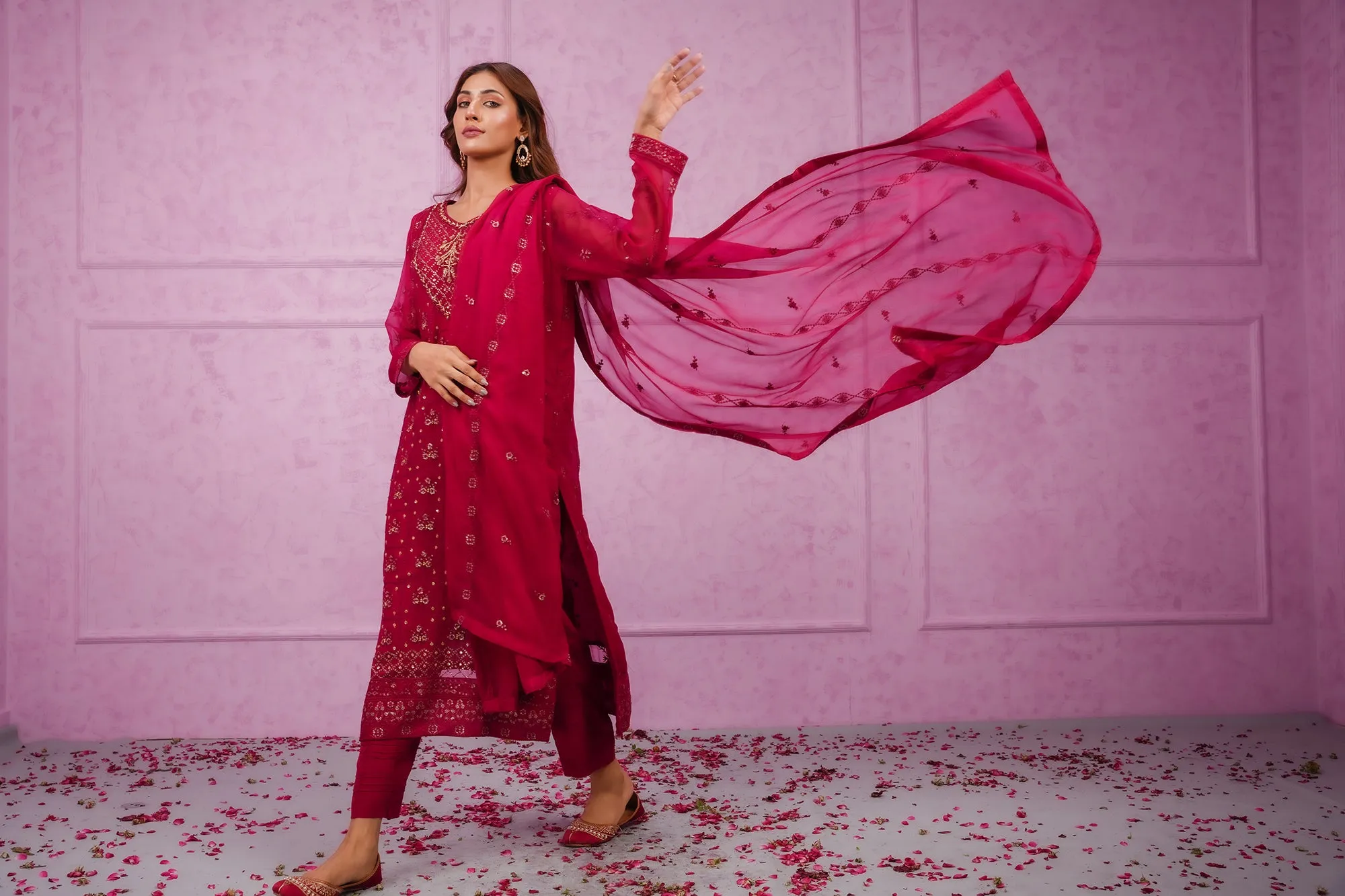 Embroidered chiffon stitched 3-piece