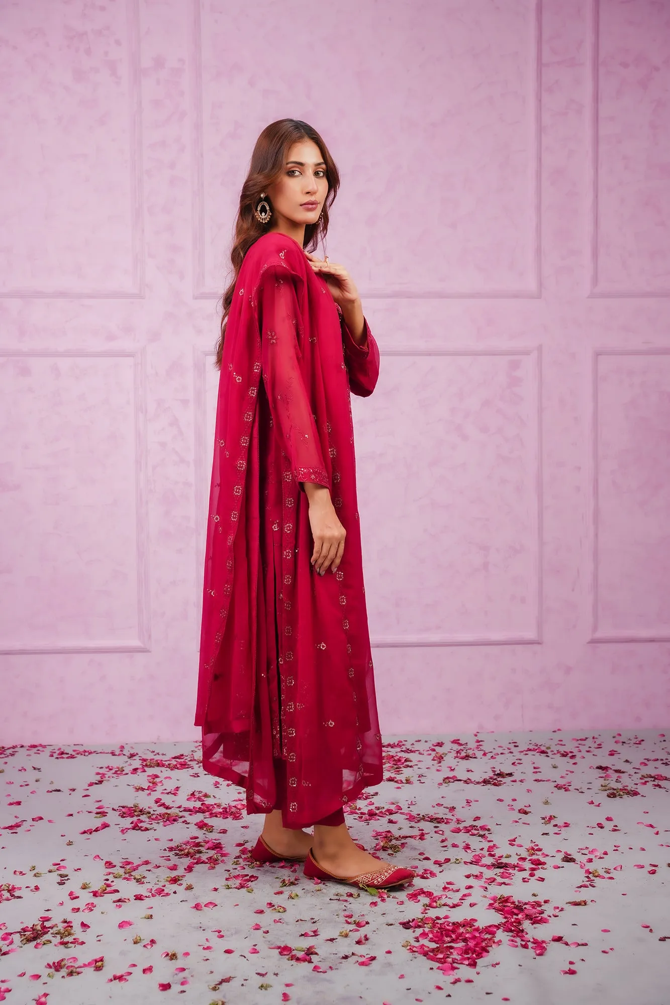 Embroidered chiffon stitched 3-piece