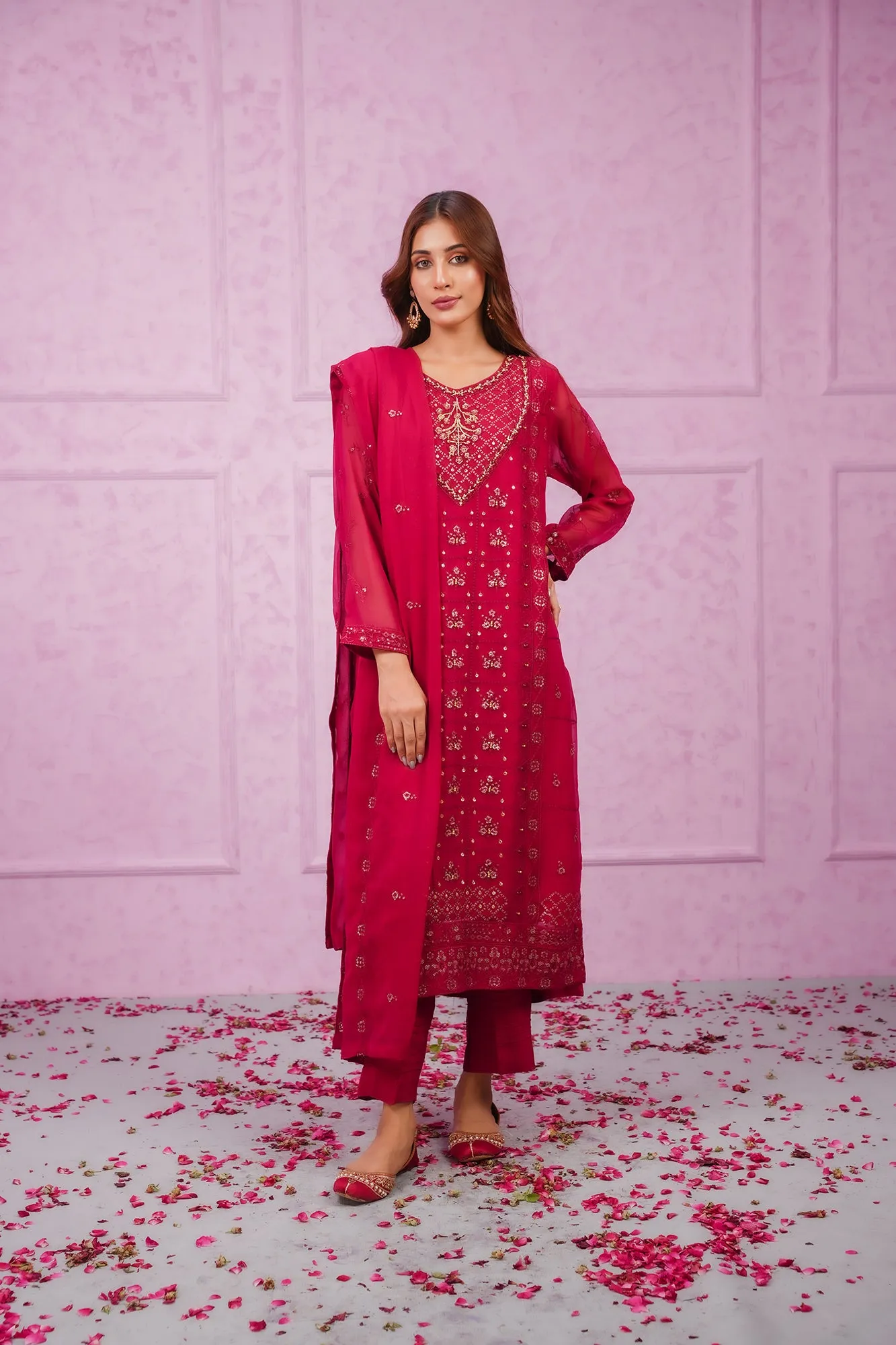Embroidered chiffon stitched 3-piece