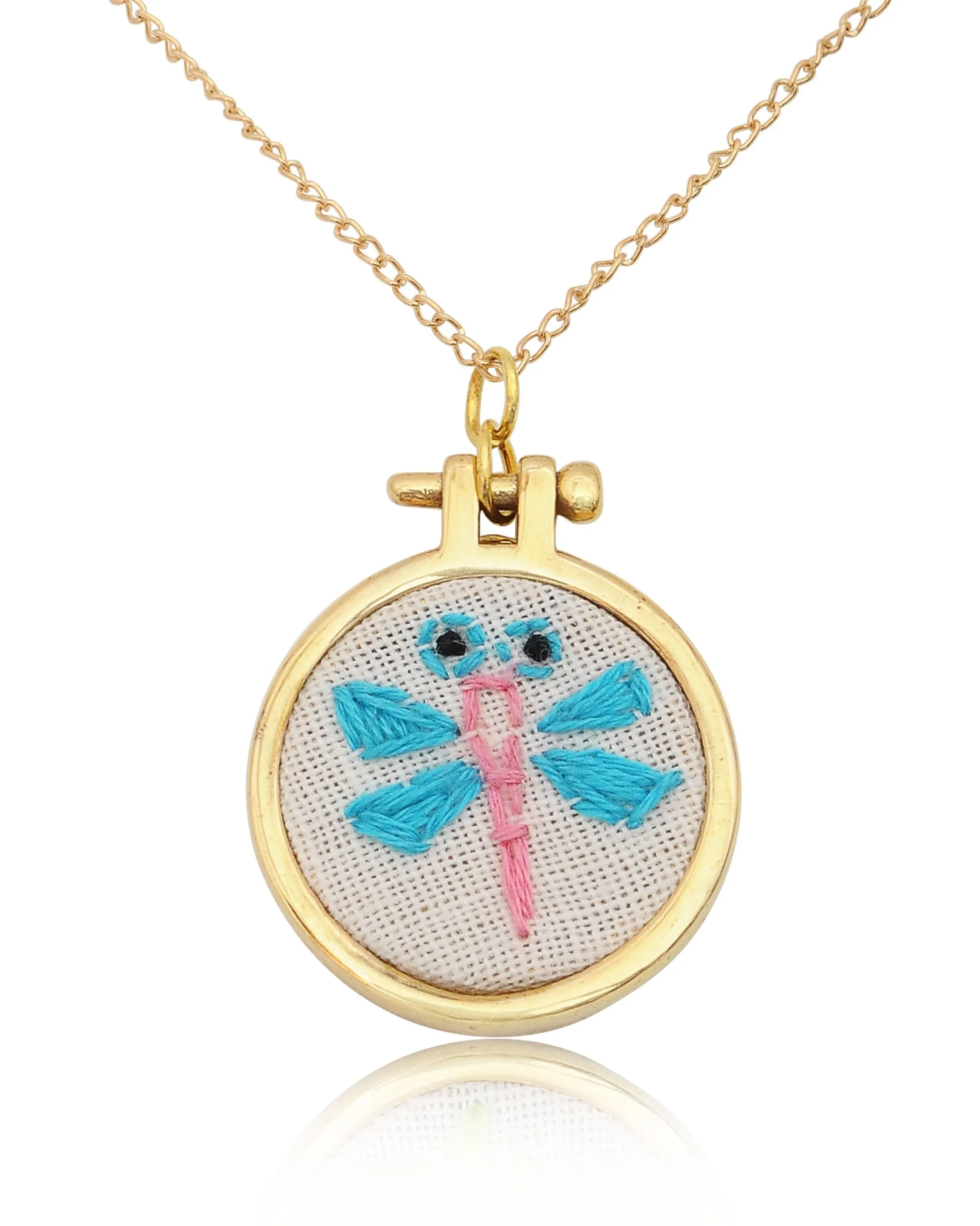 Embroidered Necklace Hand Stitched Statement Jewelry Floral Animal Fruit Pendant