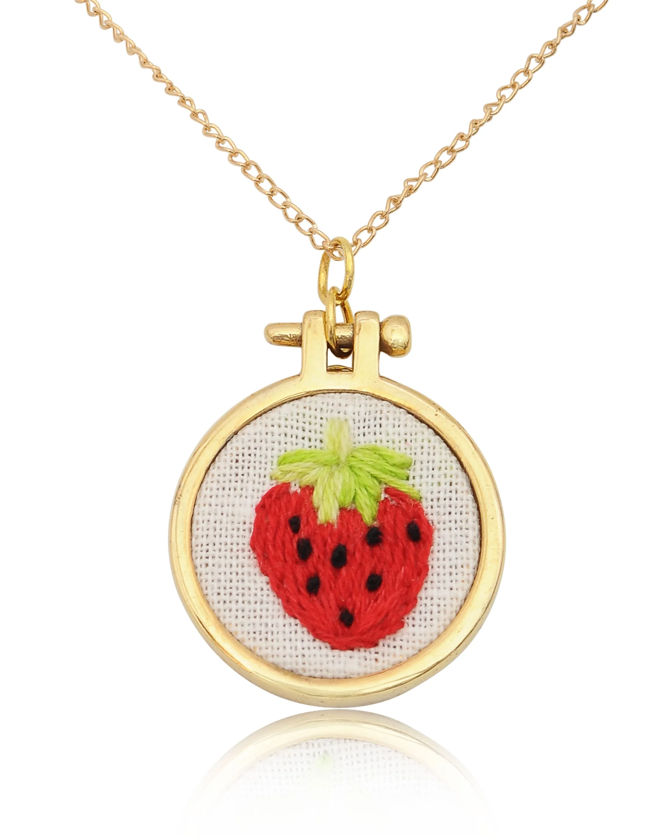 Embroidered Necklace Hand Stitched Statement Jewelry Floral Animal Fruit Pendant
