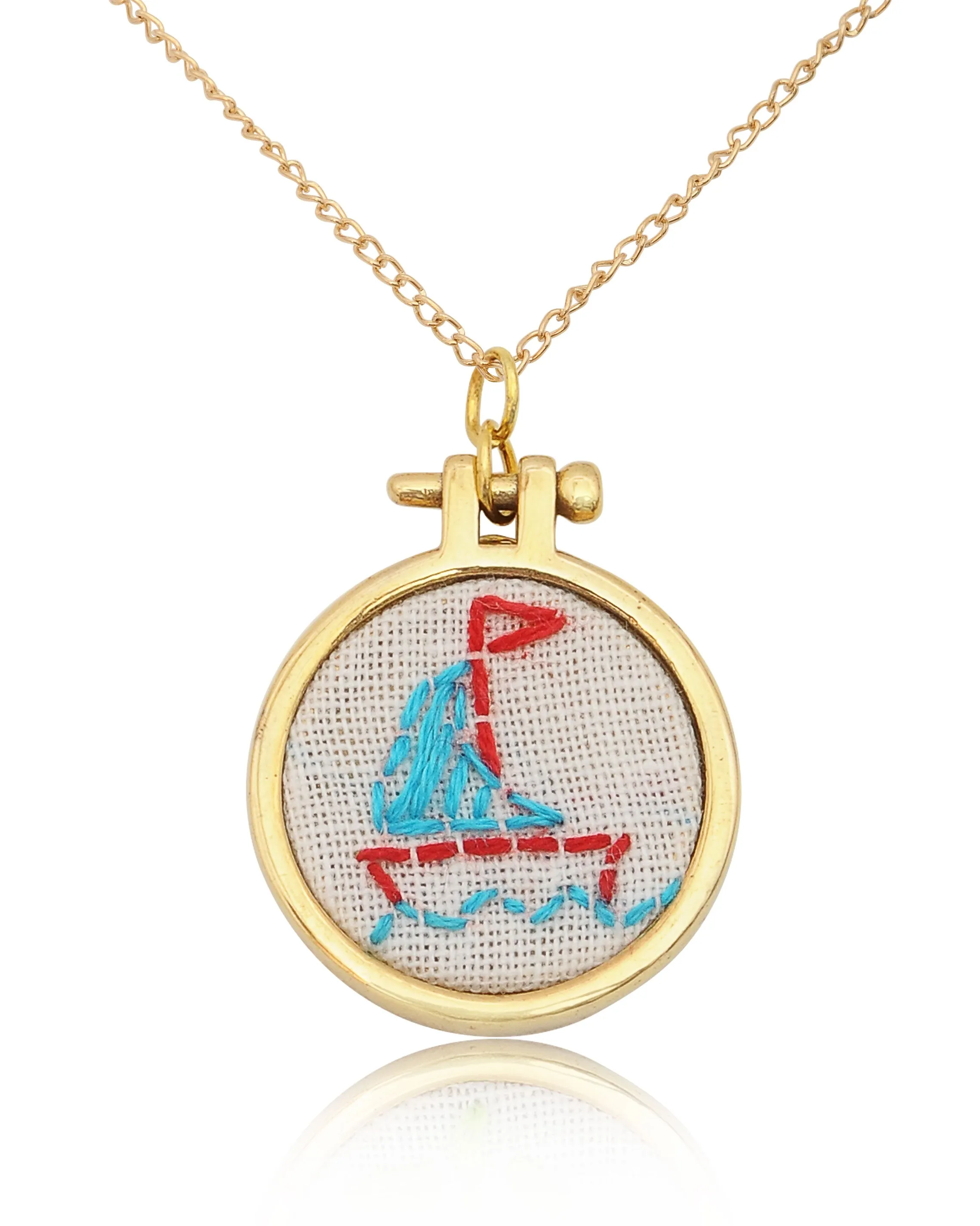 Embroidered Necklace Hand Stitched Statement Jewelry Floral Animal Fruit Pendant