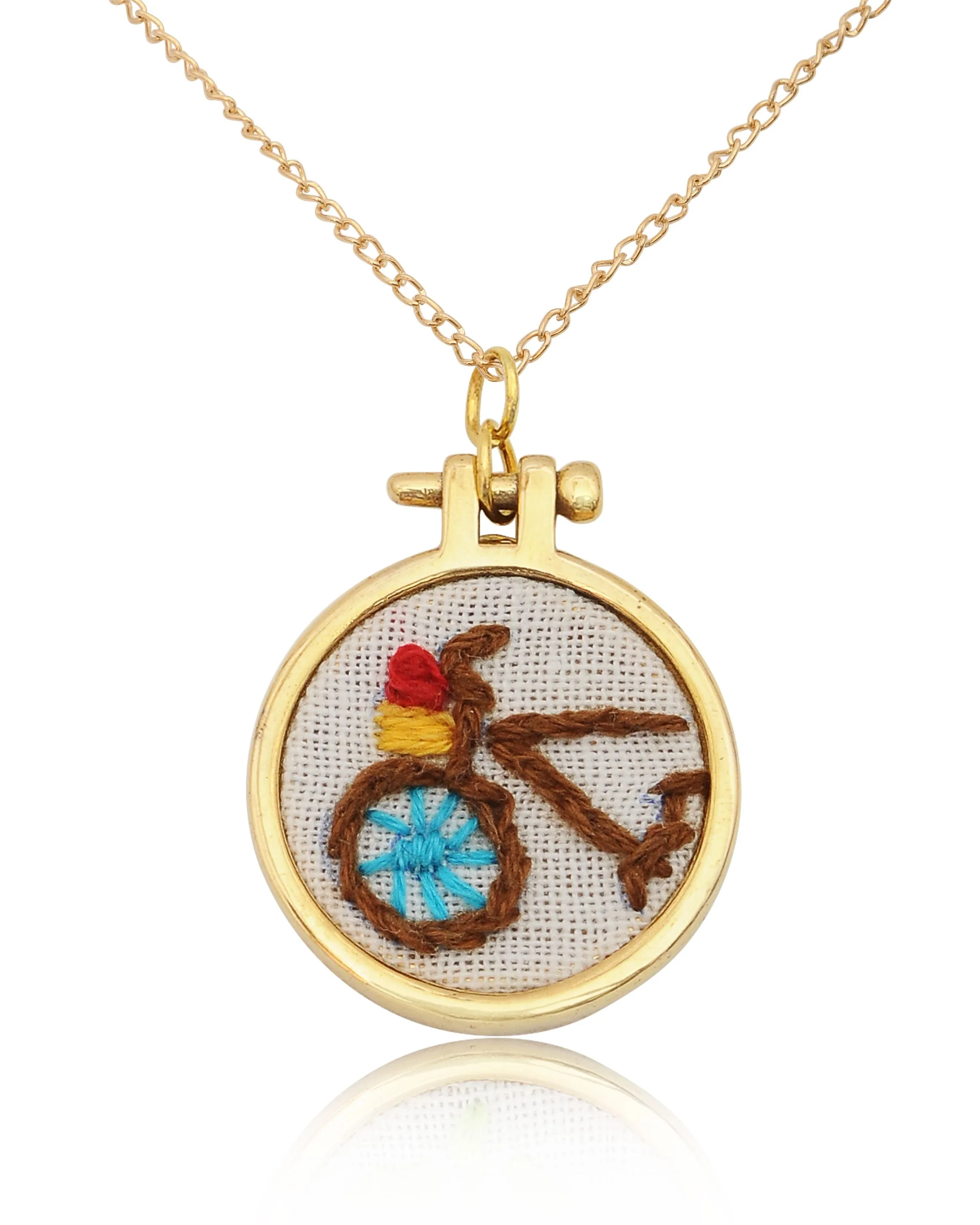 Embroidered Necklace Hand Stitched Statement Jewelry Floral Animal Fruit Pendant