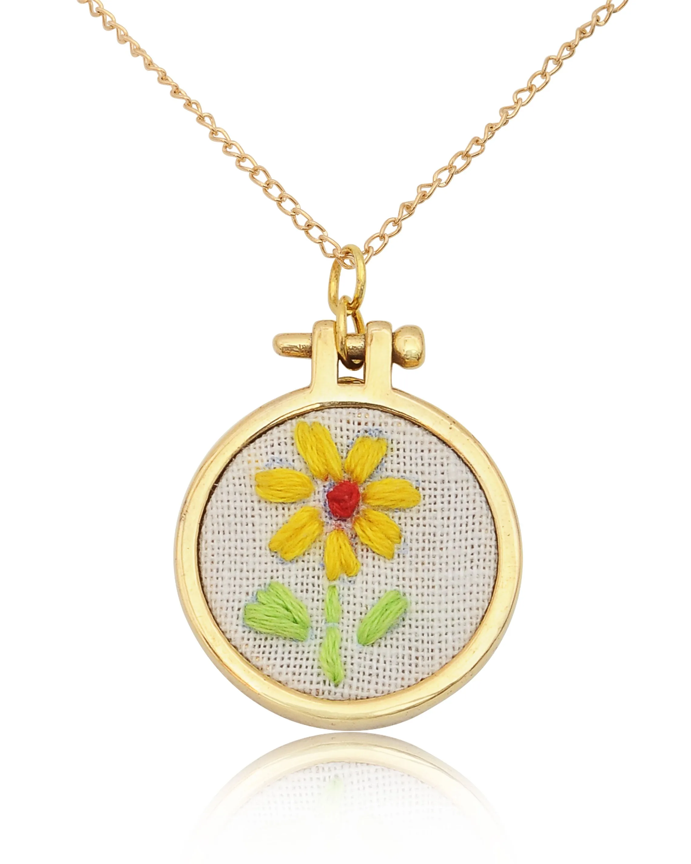 Embroidered Necklace Hand Stitched Statement Jewelry Floral Animal Fruit Pendant