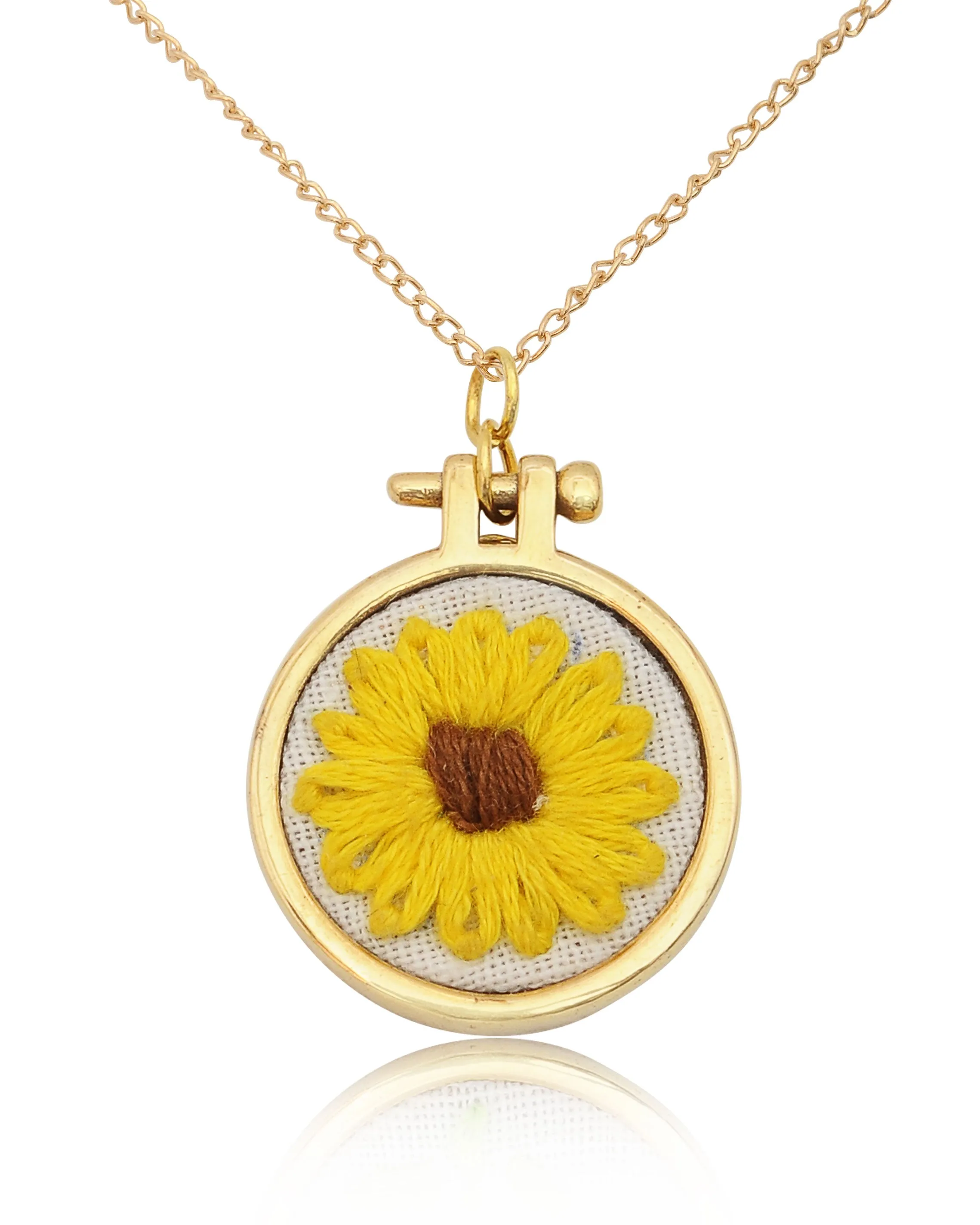 Embroidered Necklace Hand Stitched Statement Jewelry Floral Animal Fruit Pendant