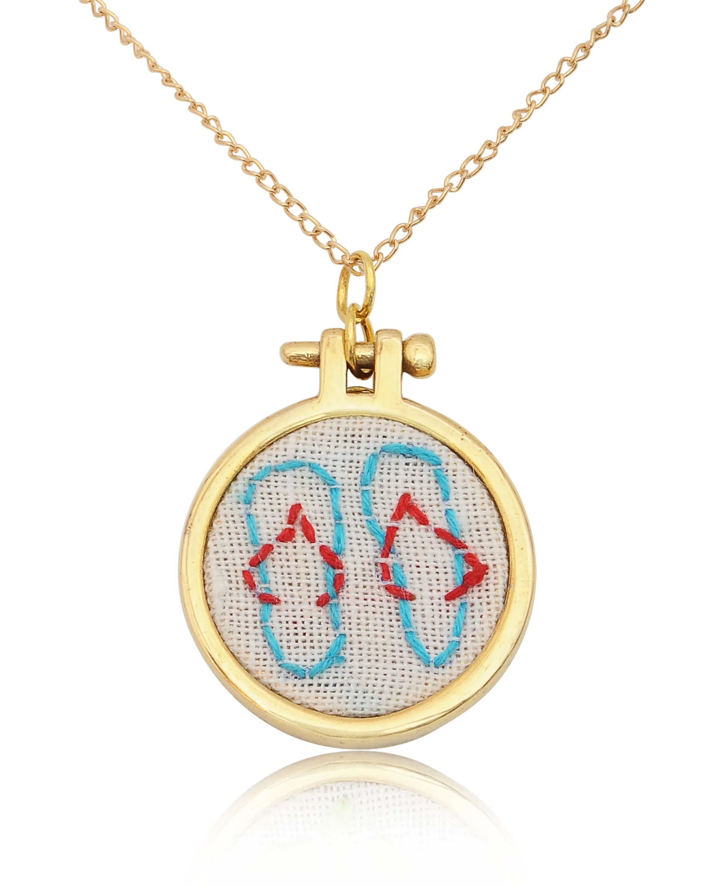 Embroidered Necklace Hand Stitched Statement Jewelry Floral Animal Fruit Pendant