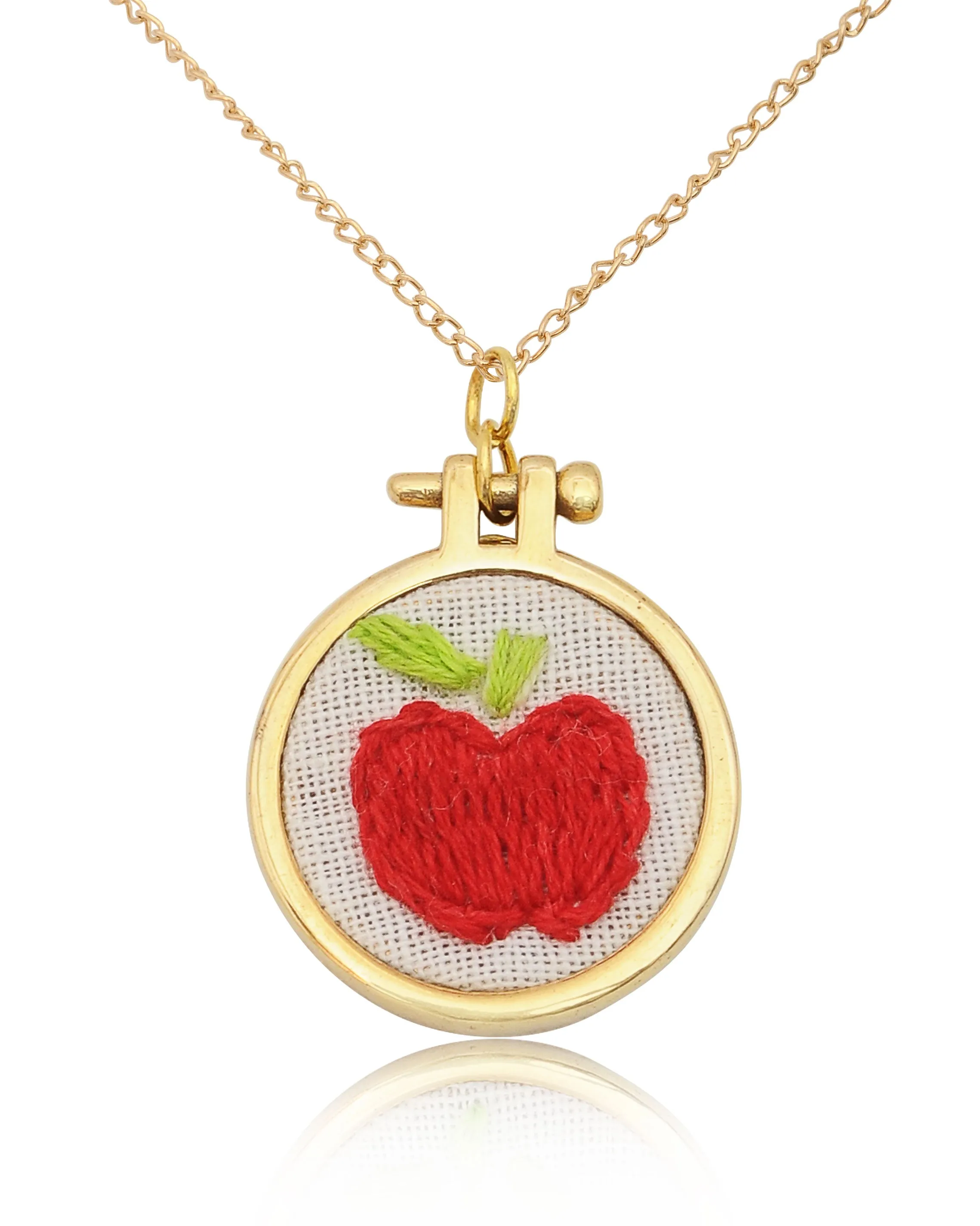 Embroidered Necklace Hand Stitched Statement Jewelry Floral Animal Fruit Pendant