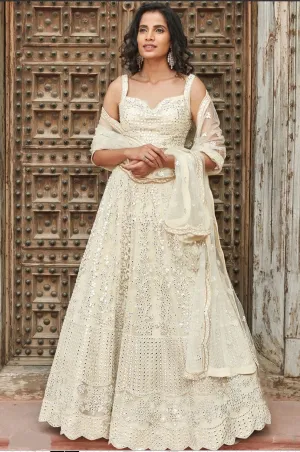 Embroidered Organza Lehenga in Off White