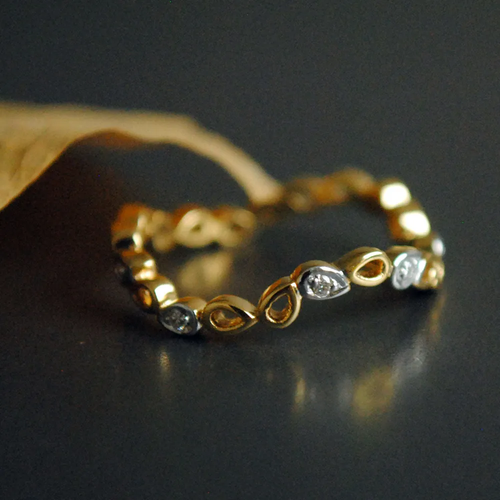 Eternity Wave Modern Curved Wedding Band in Solid Gold and Diamond