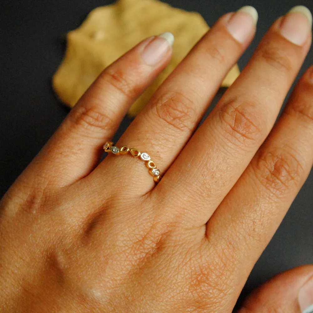 Eternity Wave Modern Curved Wedding Band in Solid Gold and Diamond