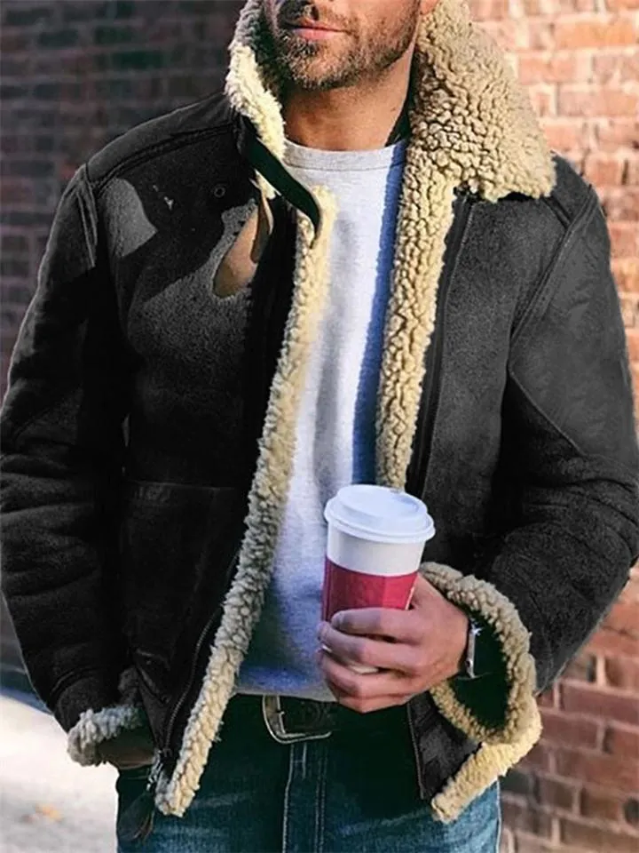 Extra Comfortable Front Zip Up Faux Fur Lapel Collar Coat