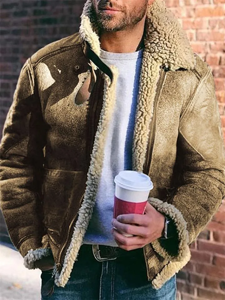 Extra Comfortable Front Zip Up Faux Fur Lapel Collar Coat