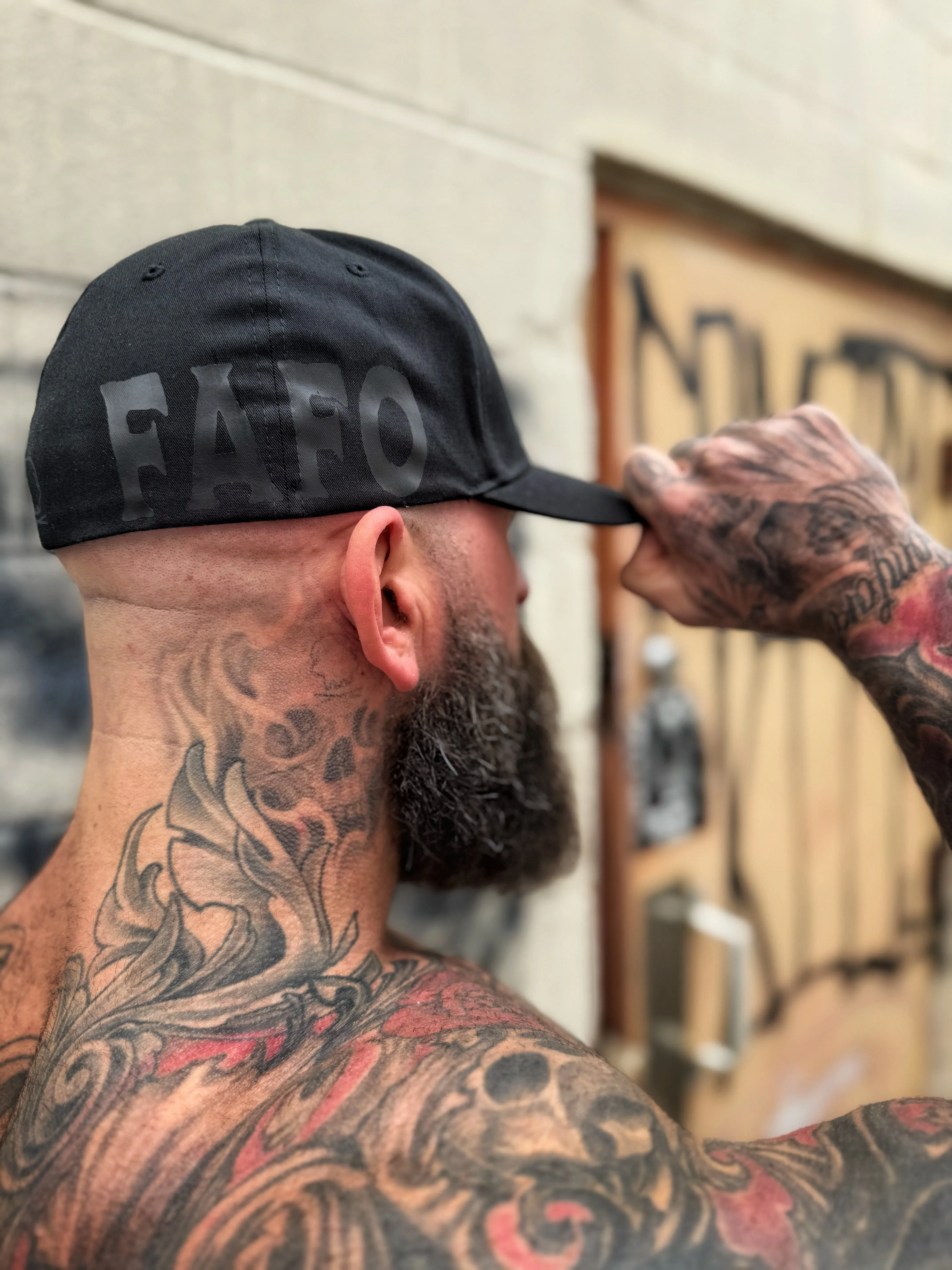 FAFO BLACK ON BLACK FLEXFIT COTTON HAT