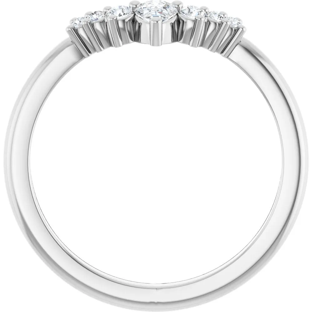 Fancy Curved Diamond Wedding Band with Pear & Round Shaped Diamonds