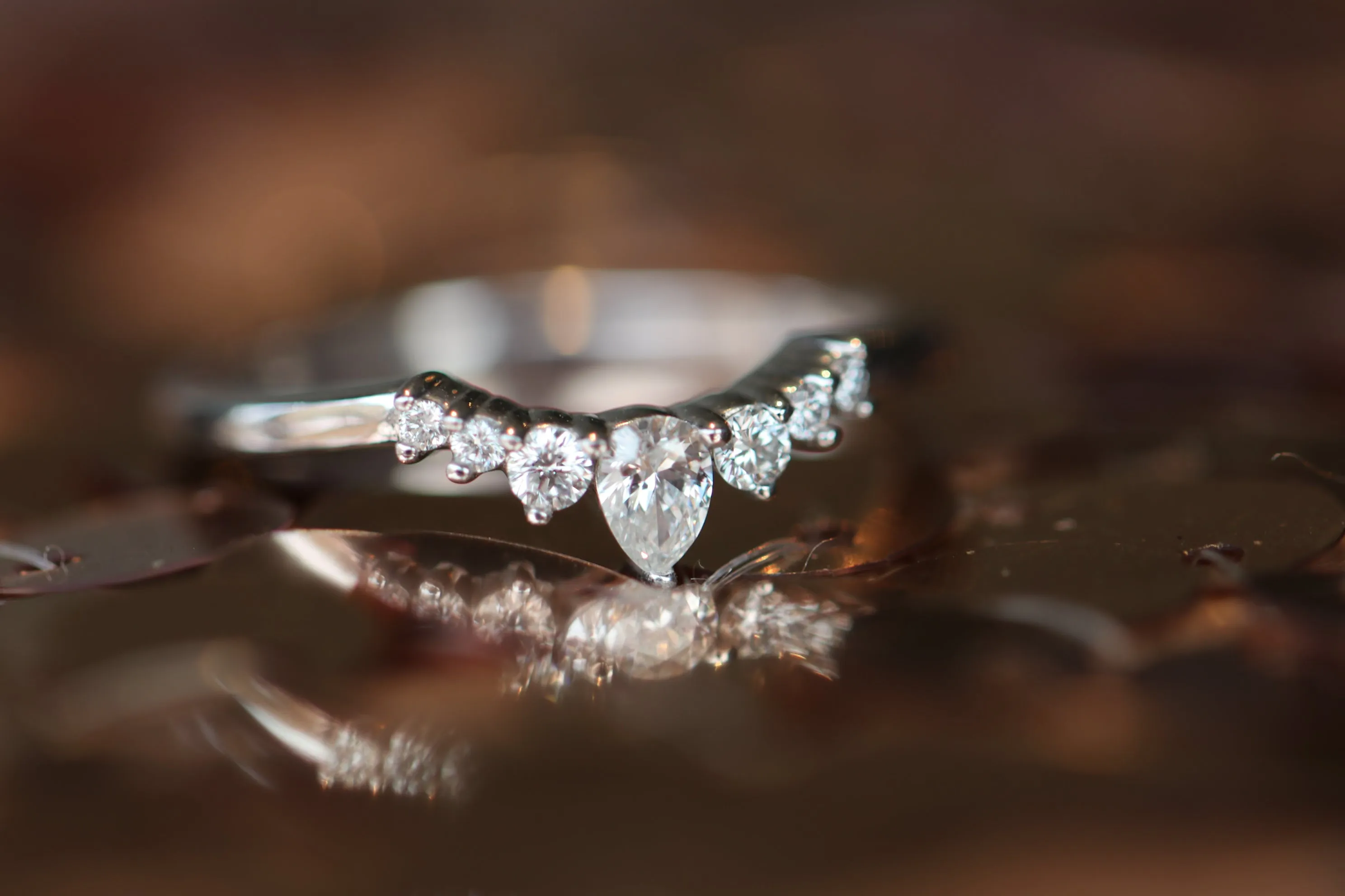 Fancy Curved Diamond Wedding Band with Pear & Round Shaped Diamonds