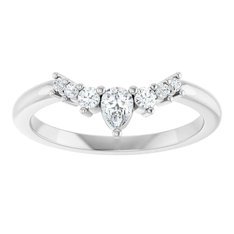Fancy Curved Diamond Wedding Band with Pear & Round Shaped Diamonds