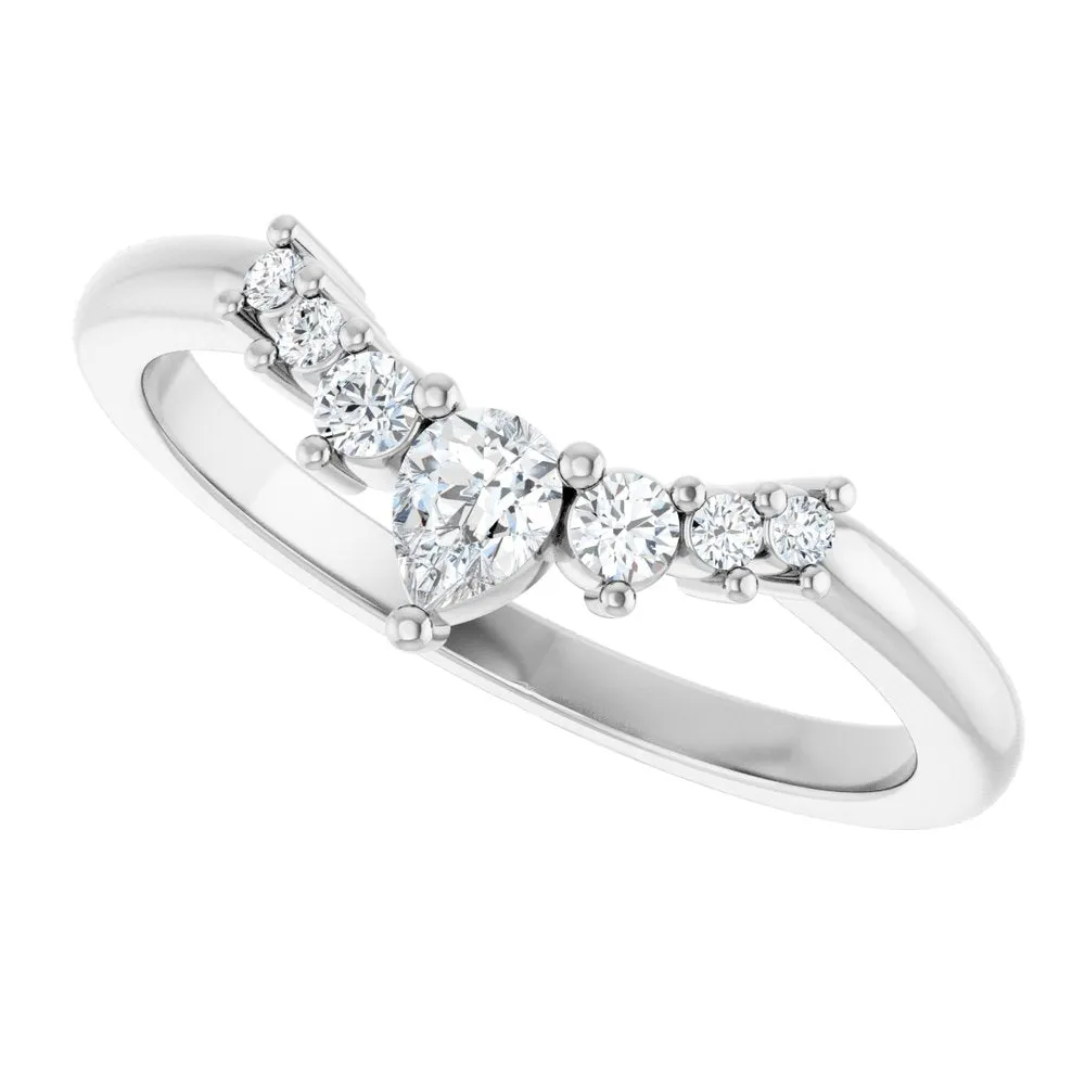 Fancy Curved Diamond Wedding Band with Pear & Round Shaped Diamonds
