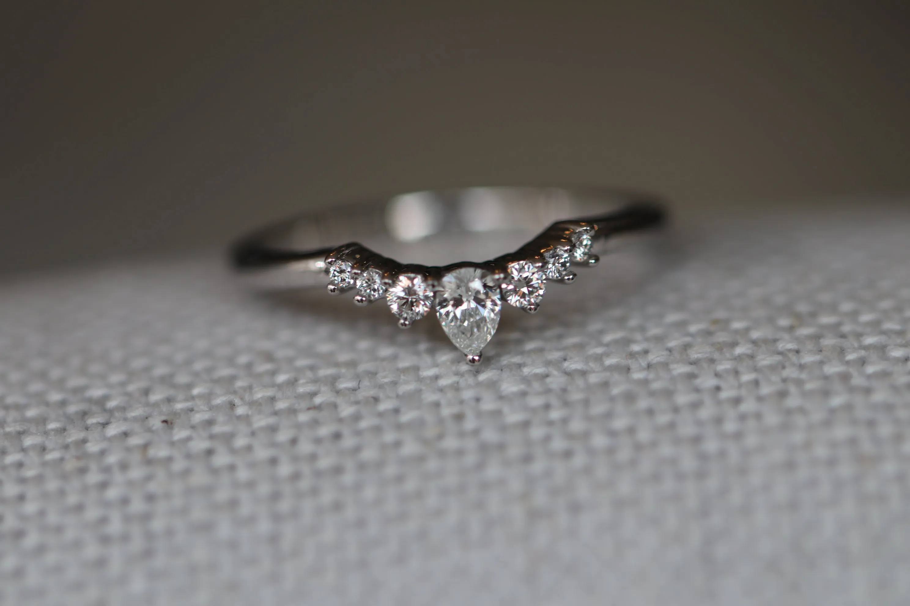 Fancy Curved Diamond Wedding Band with Pear & Round Shaped Diamonds
