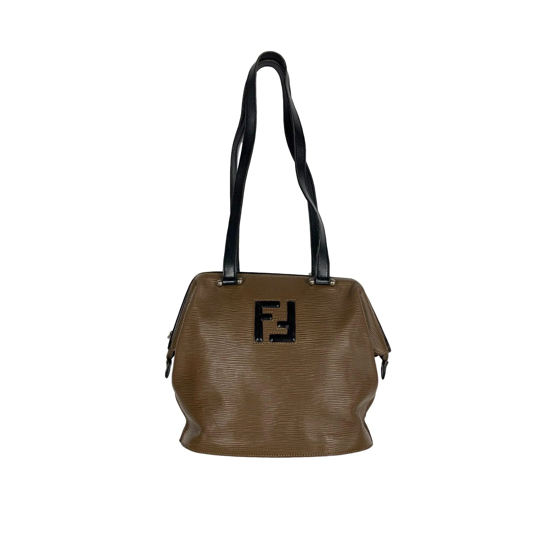 Fendi Brown Textured Leather Shoulder Bag