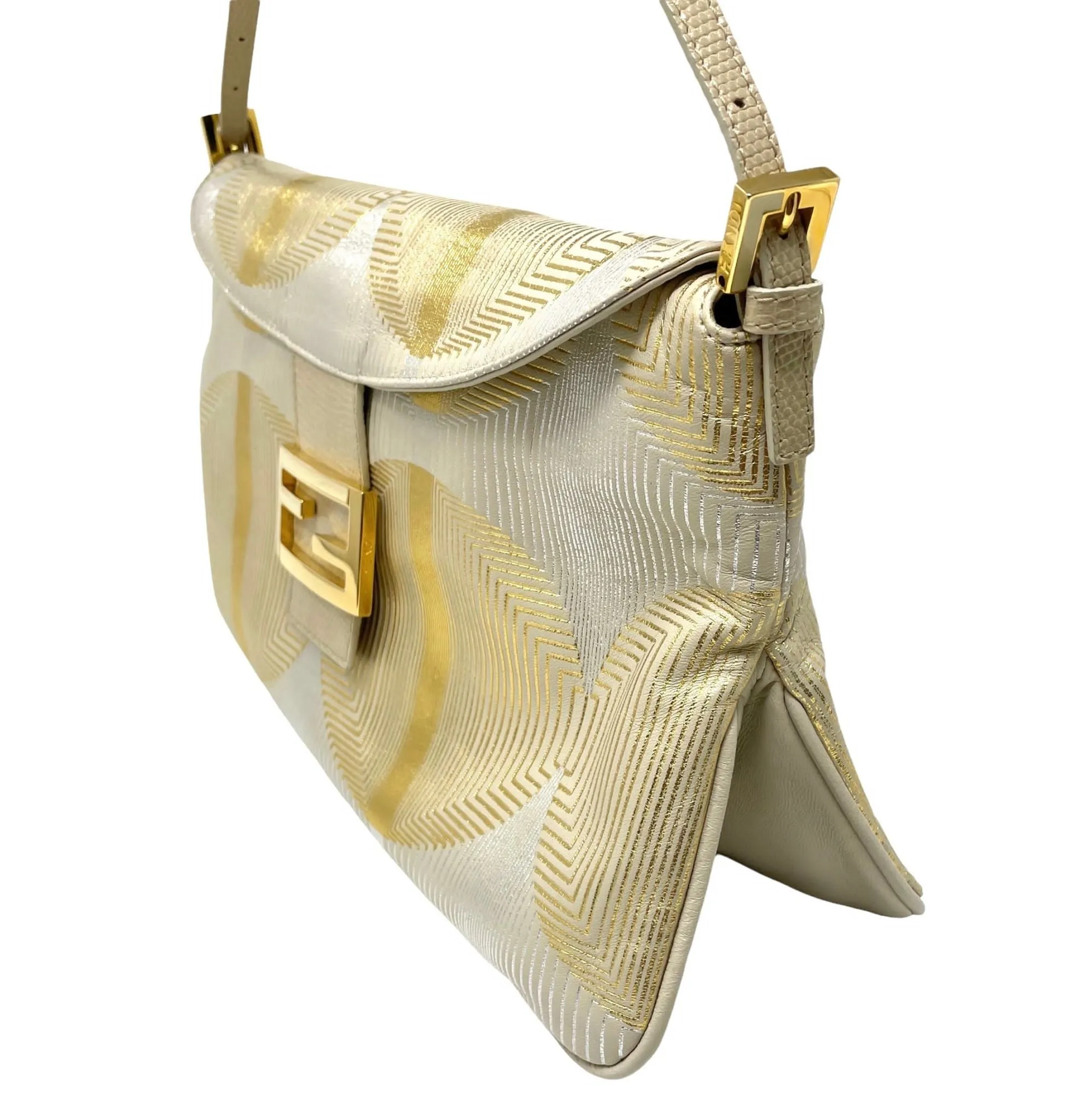 Fendi Gold Textured Baguette
